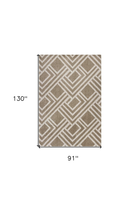 8' X 11' Machine Woven UV Treated Geometric Indoor / Outdoor Area Rug - Beige