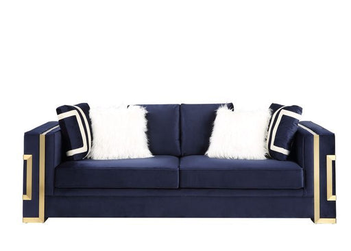 Virrux - Sofa With 6 Pillows - Blue Velvet & Gold ACME