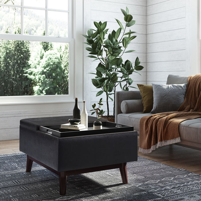 Owen - Tray Top Small Coffee Table Upholstered Storage Ottoman Simpli-Home