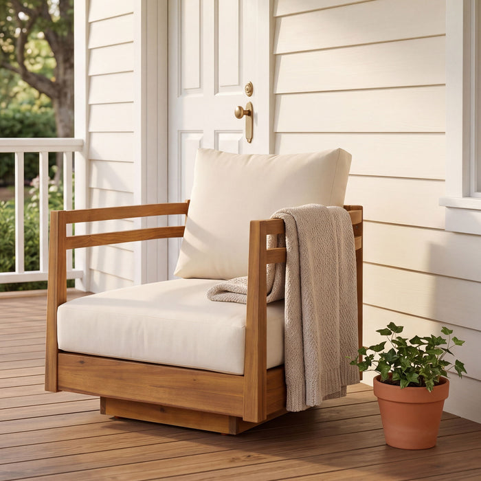 Outdoor Smooth Swivel Chair With Cushions Noble House
