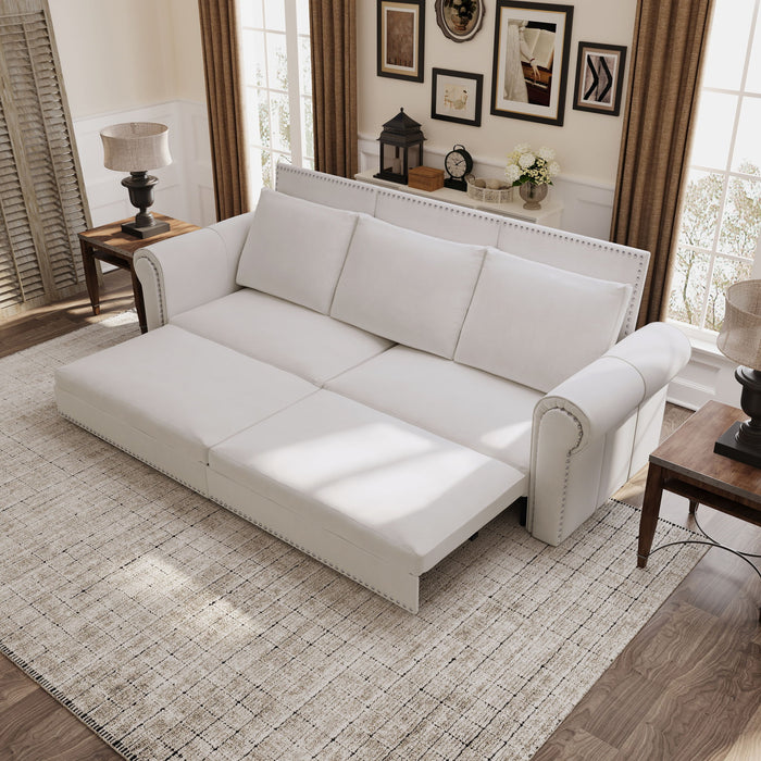 Pull Out Sofa Bed 3 In 1 Convertible Sleeper Sofa With Nailhead Trim & Rolled Arm, Multi Functional Home Essentials