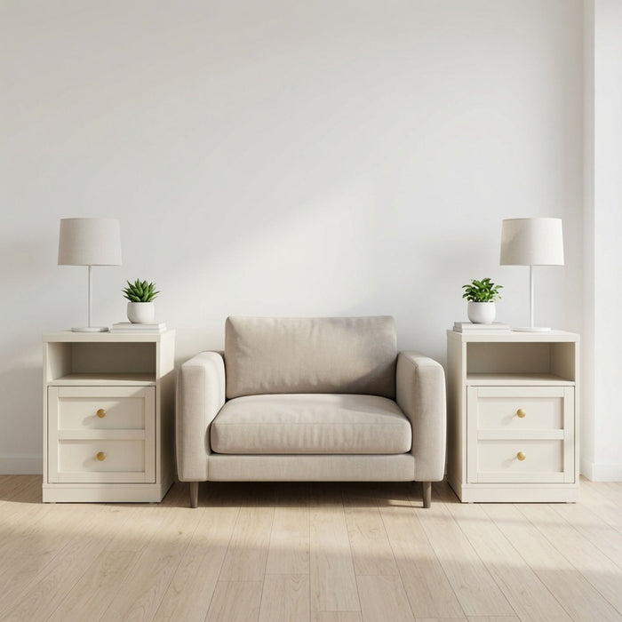 Nightstand With Door & Shelf, 2 Drawer Side Table Home Essentials