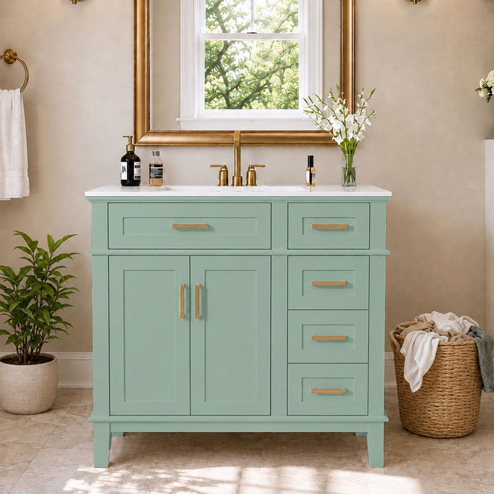 Modern Bathroom Vanity With Sink, Soft Close Doors, 4 Storage Drawers Hearth and Haven