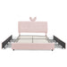 Upholstered Bed With Oversized Rabbit Ear Headboard, LED Lights & 4 Storage Drawers Home Essentials