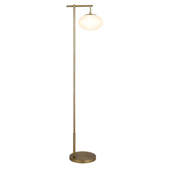 Reading Floor Lamp With White Frosted Glass Globe Shade - Brass
