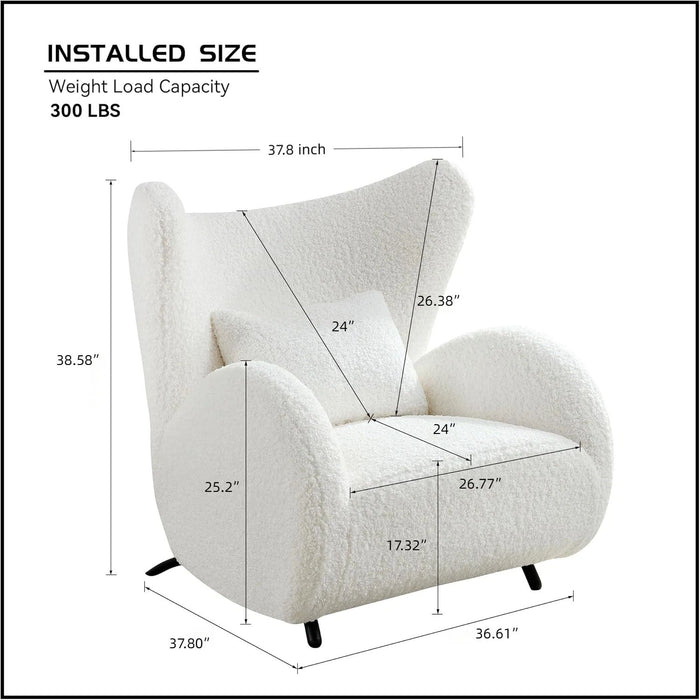 Wingback Armchair & Ottoman Combo For Living Room - White Home Essentials