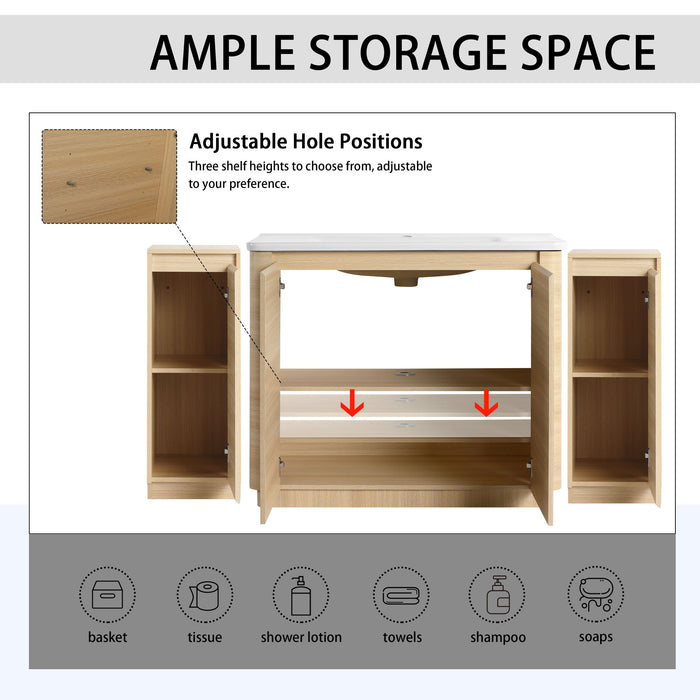 Freestanding Bathroom Vanity With Sink, 2 Small Storage Cabinets, Soft Close Doors Home Essentials
