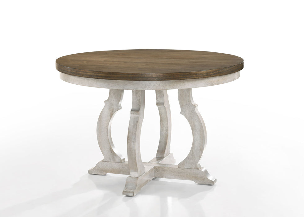 Havanna - 5 Piece Wide Round Dining Table With Off White Chairs (Set of 5) - Vintage Walnut Lilola Home