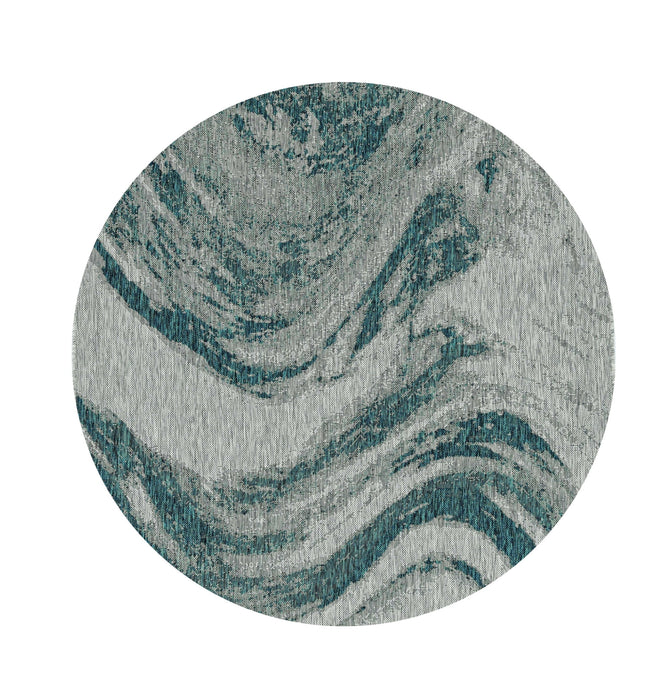 8' Machine Woven UV Treated Marble Indoor / Outdoor Round Area Rug - Teal Gray