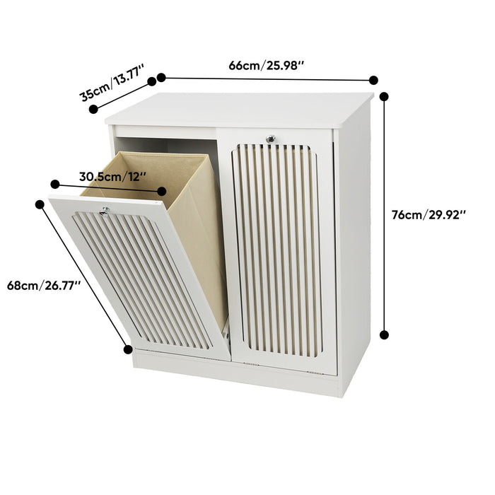 Louvered Flip Top Laundry Cabinet With Dual Fabric Baskets - White Home Essentials