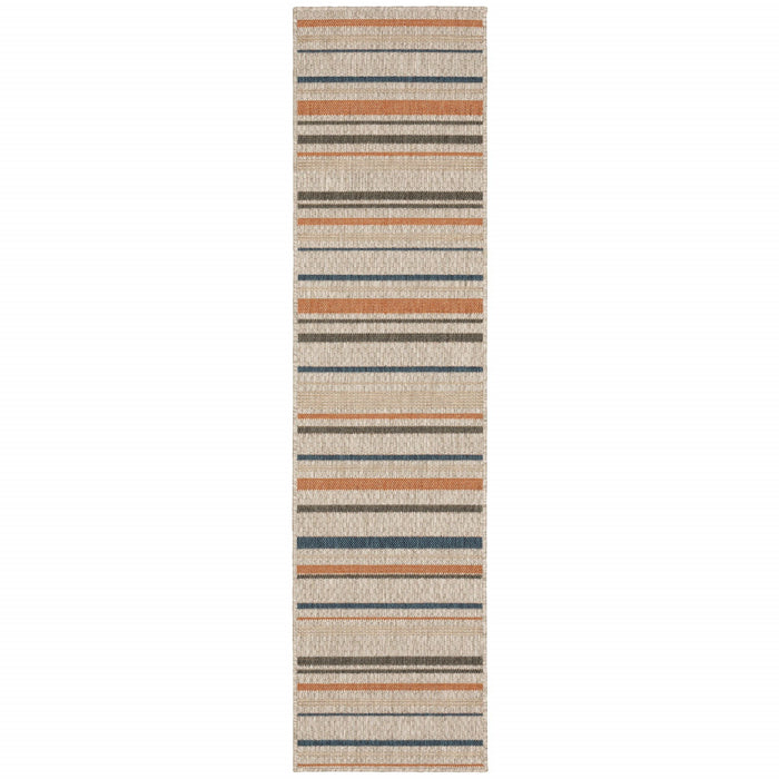 2' X 8' Striped Indoor / Outdoor Area Rug - Blue / Gray