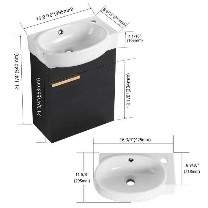 Soft Close Doors Bathroom Vanity With Sink, Compact Wall Mounted Design Basin Home Essentials