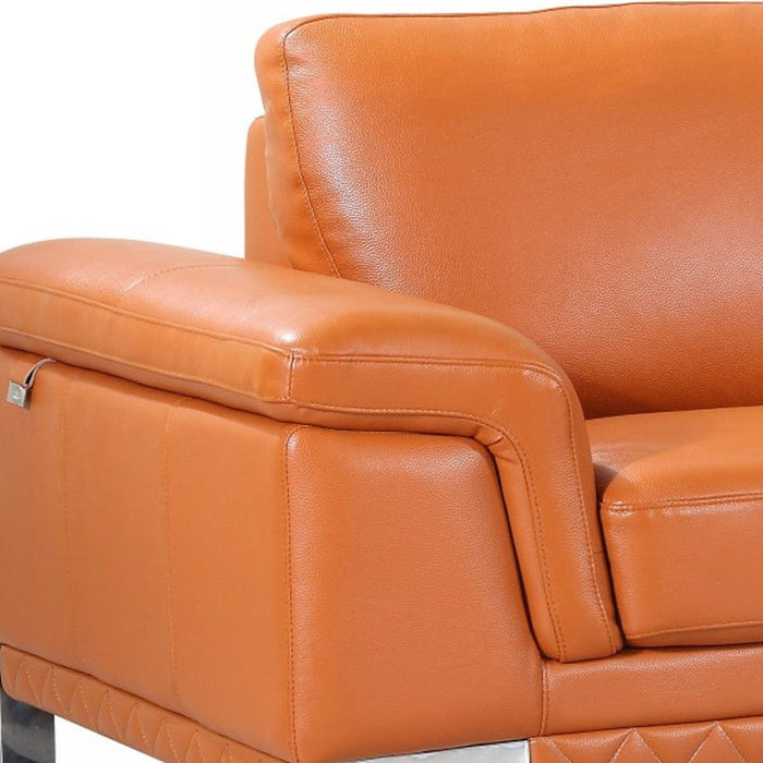 Italian Leather Sofa With Silver Legs - Orange