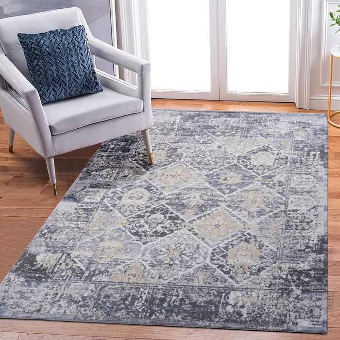 8' x 10' Traditional Non-Shedding Living Room Bedroom Dining Home Office Stylish And Stain Resistant Area Rug - Gray / Blue