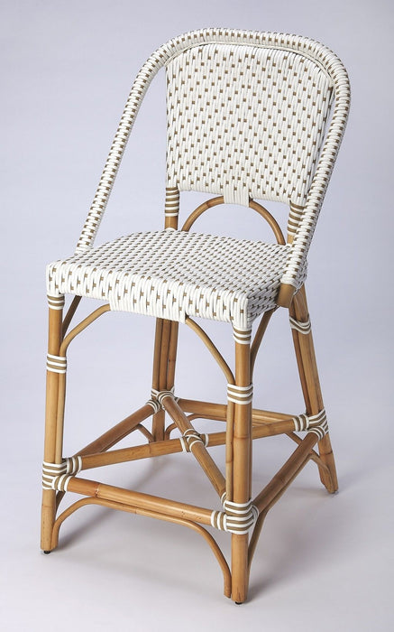 Rattan Counter Stool - White And Tan Beige
