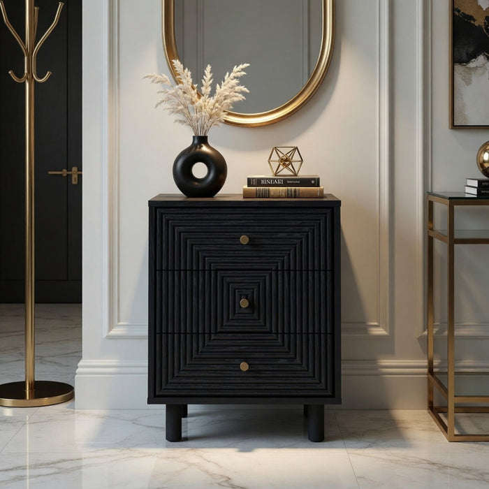 3 Drawer Nightstand - Black - Wood Home Essentials