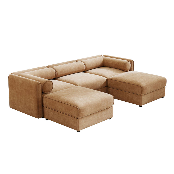 Contemporary Elegant White Chenille Sofa With Storage And Ottoman