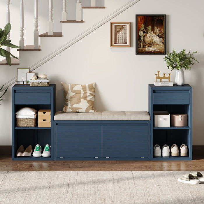 Entryway Storage Bench With Cushion, Drawers & Open Shelves Hearth and Haven
