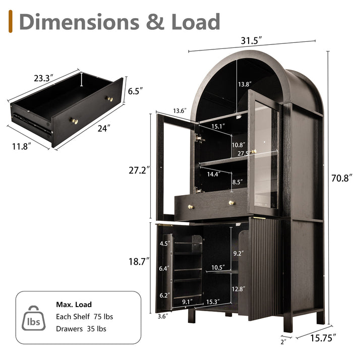 Fluted Tall Arched Pantry Cabinet With Adjustable Shelves Home Essentials