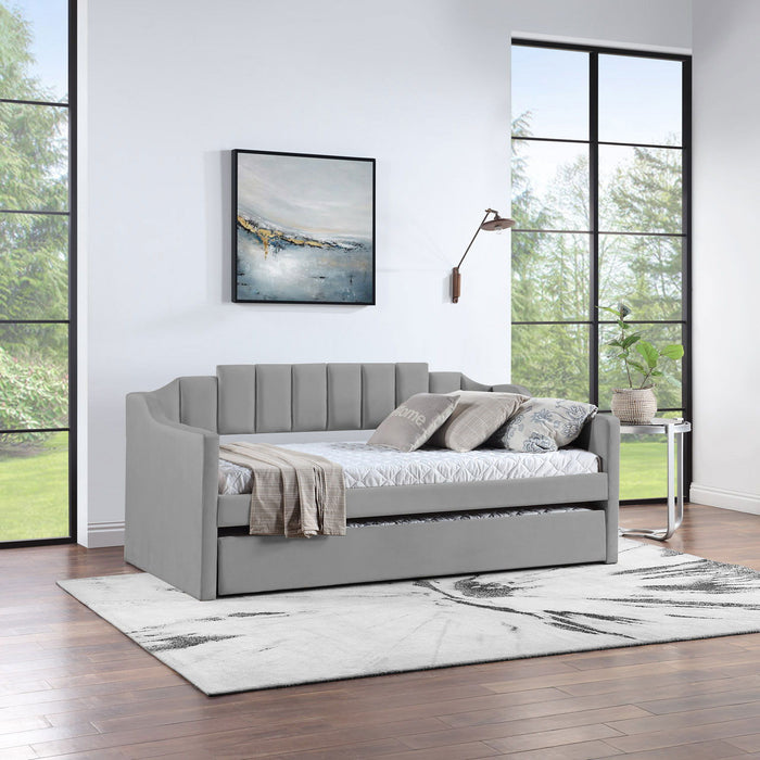 Daybed With Trundle Upholstered Tufted Sofa Bed, Both Twin Size, Grey