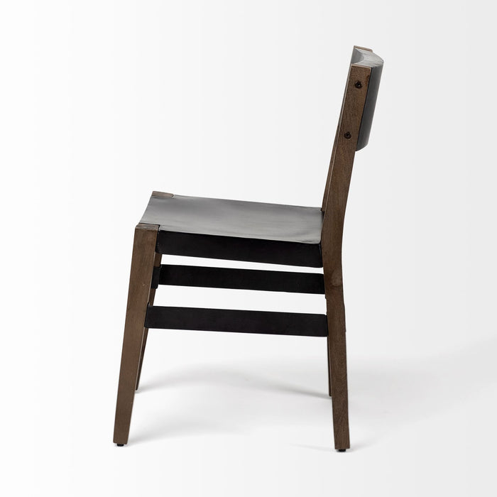 Metal And Wood Open Back Dining Side Chair - Black / Brown