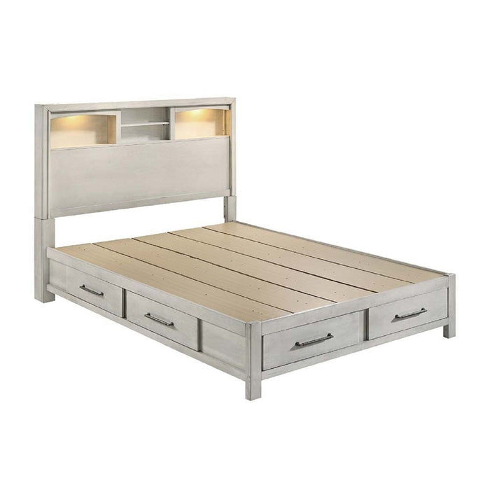 Bed With Built In LED Lights And Open Shelves Home Essentials