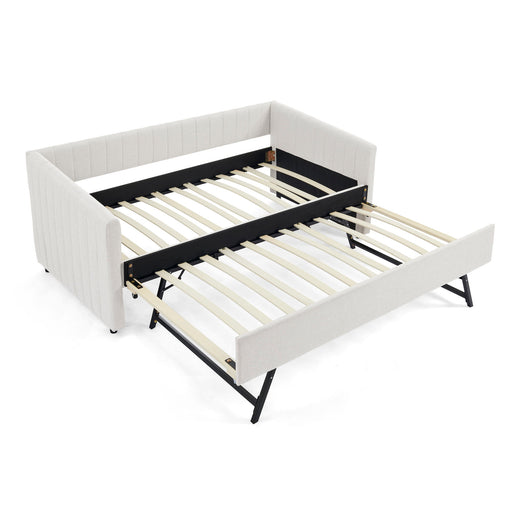 Upholstered Daybed With Trundle With Vertical Stripes Home Essentials