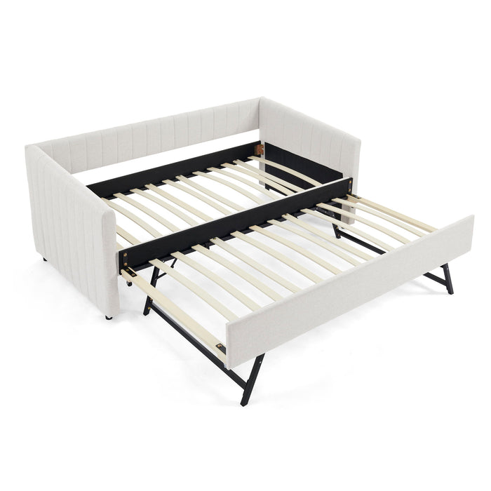 Upholstered Daybed With Trundle With Vertical Stripes Home Essentials