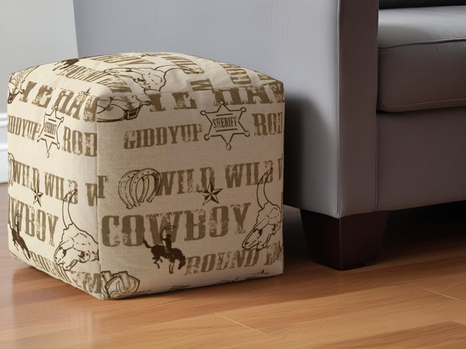 Cotton Animal Print Pouf Ottoman - Brown