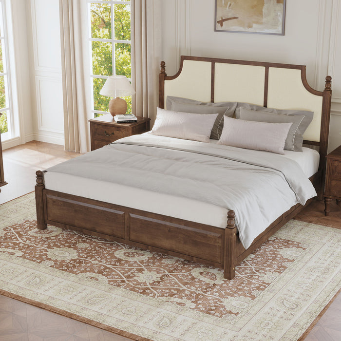 Farmhouse Platform Bed Frame & Tall Upholstered Headboard Home Essentials