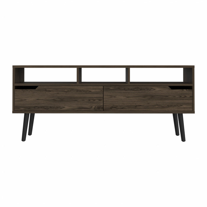 Manufactured Wood Open Shelving TV Stand - Dark Walnut