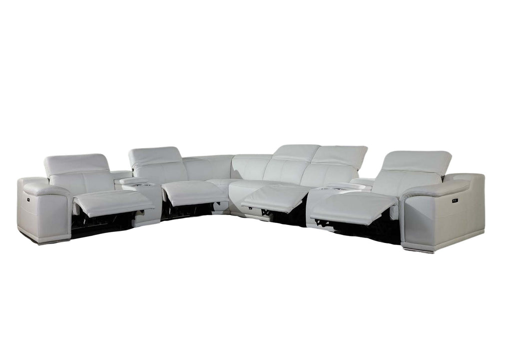 Italian Leather Power Reclining With Console U Shaped Eight Piece Corner Sectional - White