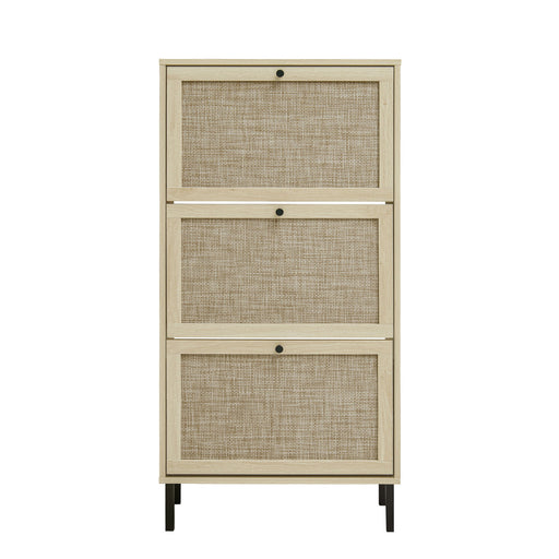 Modern Rattan 3 Door Shoe Rack Cabinet For Entryway Daily Nest