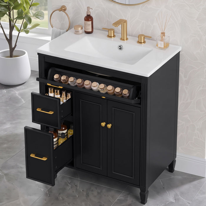 Freestanding Bathroom Vanity With Sink, Soft Close Door, Tip Out Drawer Noble House