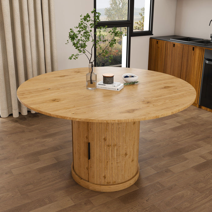 Extendable Oval Dining Table With 2 Tier Storage - Oak Home Essentials
