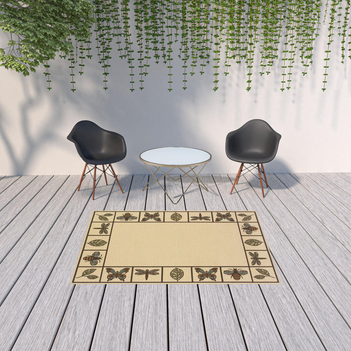 5' X 8' Abstract Stain Resistant Indoor / Outdoor Area Rug - Brown / Ivory