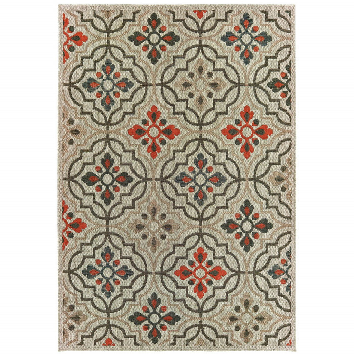 7' X 9' Geometric Stain Resistant Outdoor / Indoor Area Rug - Gray