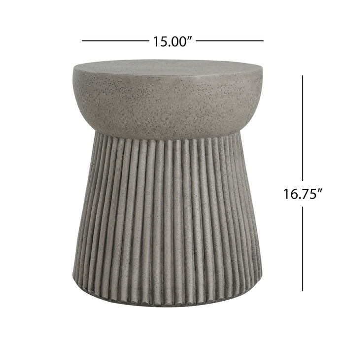 Modern Outdoor Lightweight Concrete Side Table With Hourglass Design - Light Gray Noble House