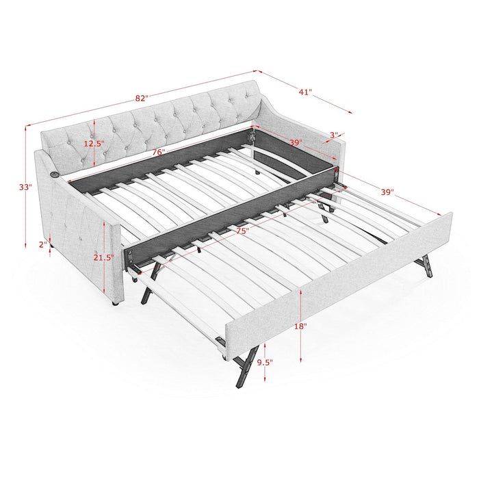 Size Upholstered Daybed With Trundle And USB Charging Armrest Home Essentials