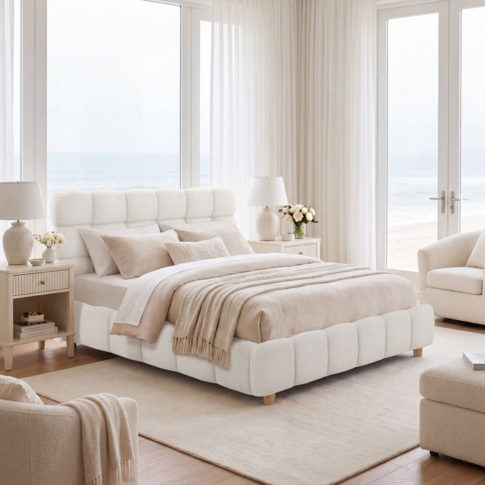 Pula - Queen Platform Bed With Upholstered Headboard, Slat Support, No Box Spring Needed - Ivory House & Home Furniture