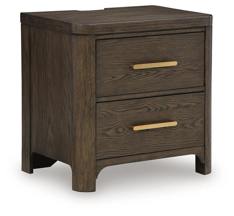 Radkin - Two Drawer Night Stand - Burnished Brown Signature Design by Ashley®
