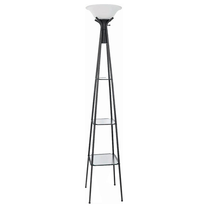 Sentinel - 3 Shelf Frosted Torchiere Floor Lamp With Shelves - Black Furniture Max