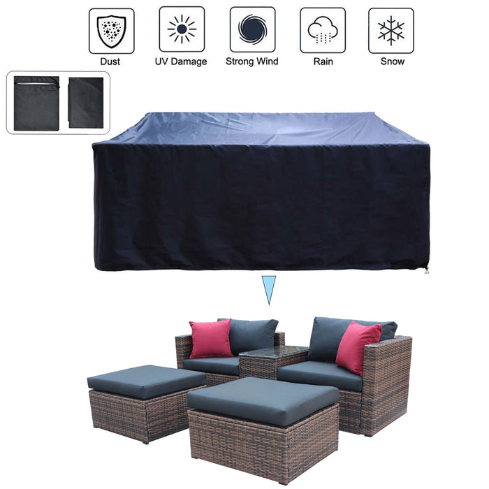 Updated 5 Pieces Outdoor Patio Garden Brown Wicker Sectional Conversation Sofa Set With Black Cushions And Red Pillows, With Furniture Protection Cover