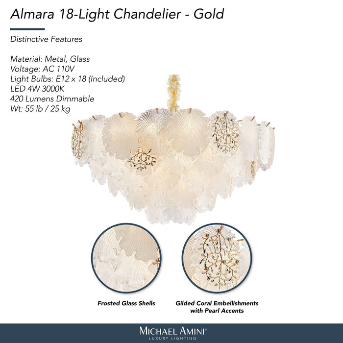 Michael Amini Lighting - Almara 18-Light Frosted Glass Chandelier - Frost / Gold Michael Amini