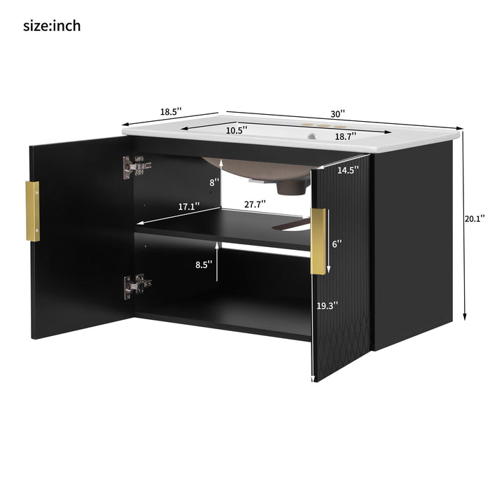 Bathroom Vanity With Sink, Rectangular Storage Cabinet With 2 Soft Closing Doors