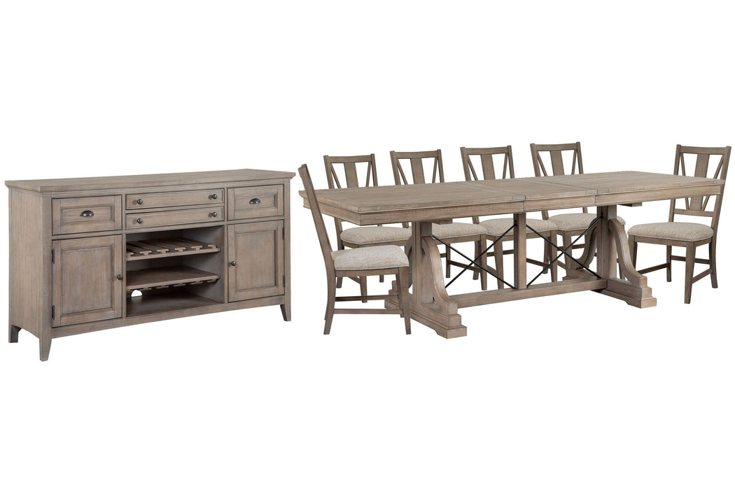 Paxton Place - Extendable Trestle Dining Table Set Magnussen Furniture