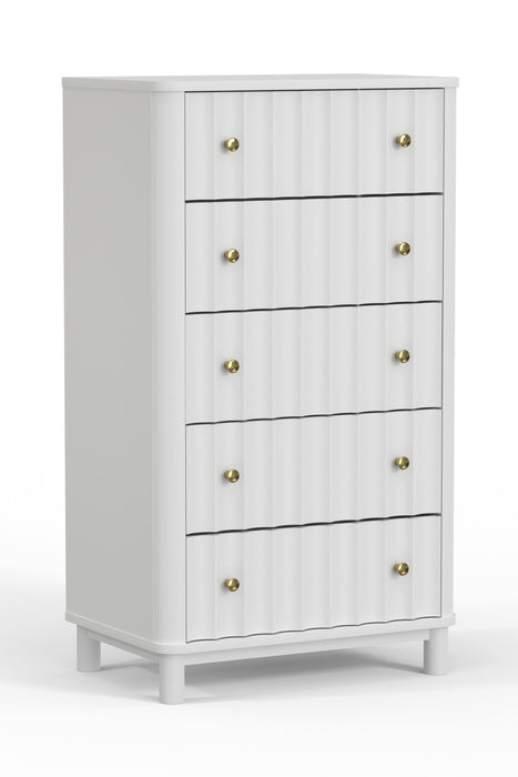 Solid Wood 5 Drawer Chest - White