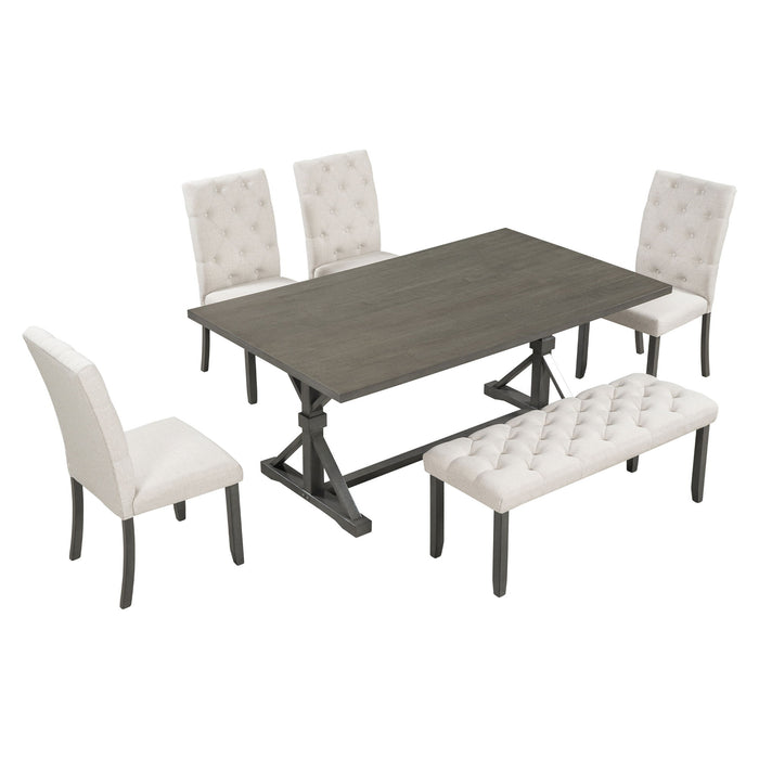 6 Piece Dining Table Set With Rectangular Wood Table, 4 Upholstered Chairs, Bench Hearth and Haven