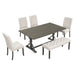 6 Piece Dining Table Set With Rectangular Wood Table, 4 Upholstered Chairs, Bench Hearth and Haven