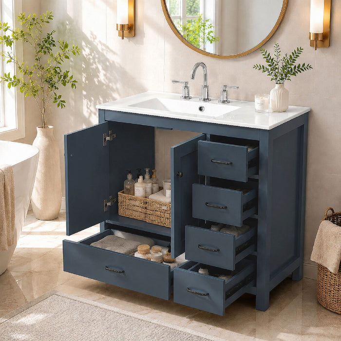 Bathroom Vanity With Sink Combo, 2 Soft Close Doors And 5 Drawers Hearth and Haven